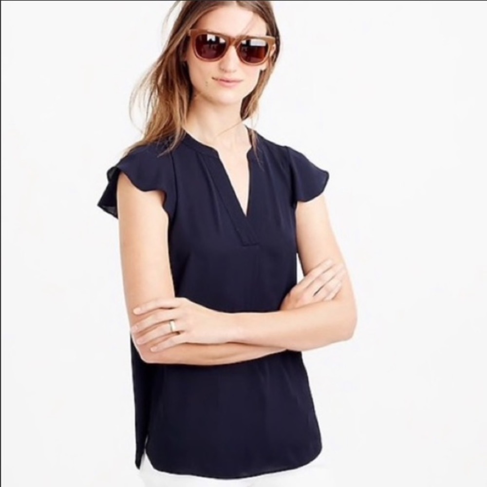 J. Crew Black Flutter-Sleeve Top